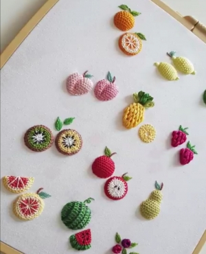 Colorful fruit embroidery with raised 3D effect!